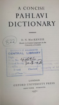 Image of A CONCISE PAHLAVI DICTIONARY