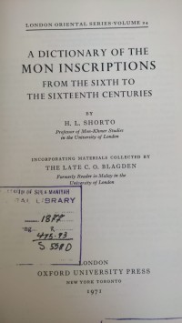Image of A DICTIONARY OF MON INSCRIPTIONS