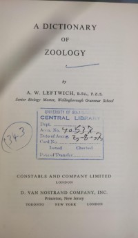 Image of A DICTIONARY OF ZOOLOGY