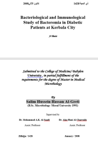 Image of Bacteriological and Immunological                                                               Study of Bacteremia in Diabetic                        Patients at Kerbala City