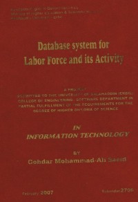 Image of DATABASE SYSTEM FOR LABOR FORCE AND ITS ACTIVITY