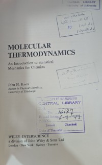 Image of Molecular Thermodynamics