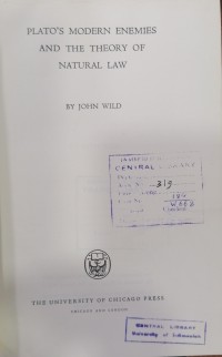 Image of PLATOS MODERN ENEMIES AND THE THEORY OF NATURAL LAW