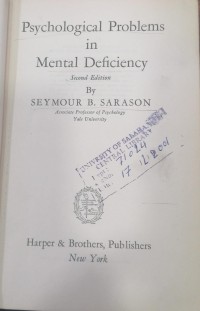 Image of Psychological problems in mental Deficiency