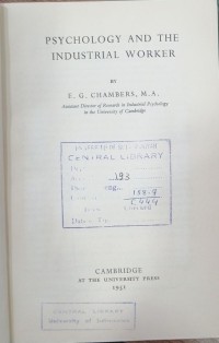Image of PSYCHOLOGY AND THE INDUSTRIAL WORKER