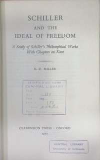 Image of SCHILLER AND THE IDEAL OF FREEDOM