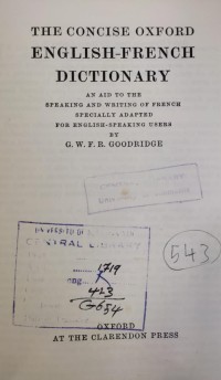 Image of THE CONCISE OXFORD ENGLISH - FRENCH dICTIONARY