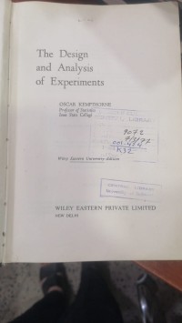 Image of THE Design and Analysis of Experiments
