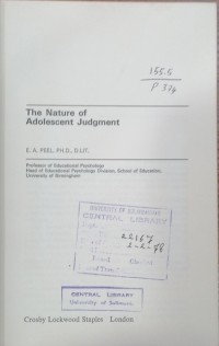 Image of The Nature of Adolescent judgment