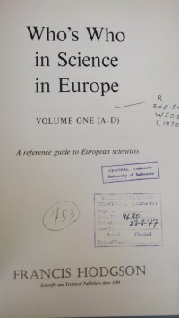 Image of Whos Who in Science in EUROPE